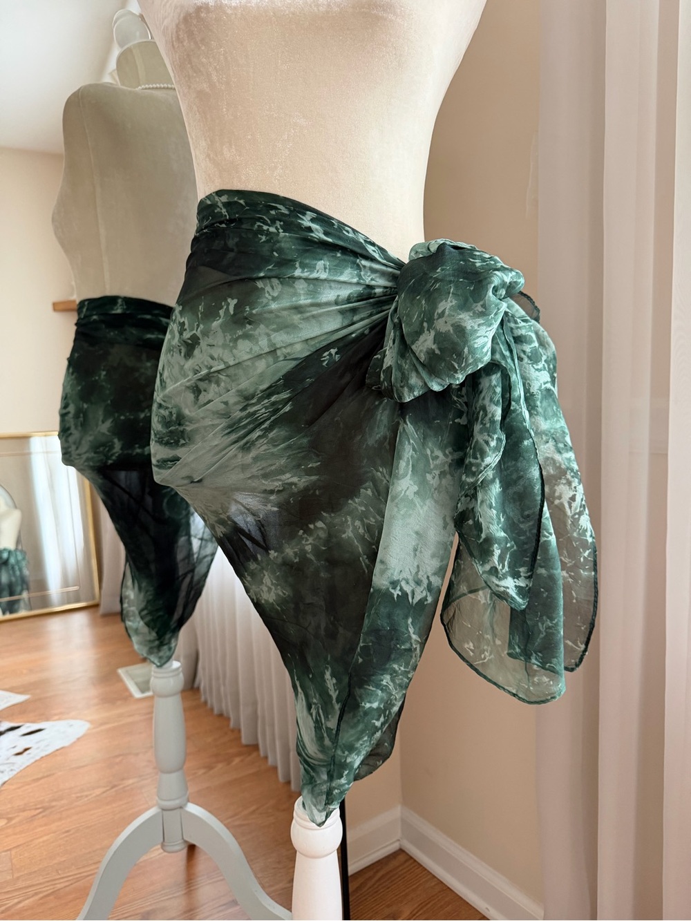 Green Tie-Dye Sheer Oversized Scarf